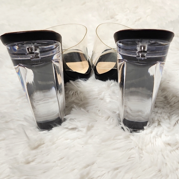 Bamboo Clear Strap Chunky Acrylic Heel slide Sandle - Picture 4 of 10